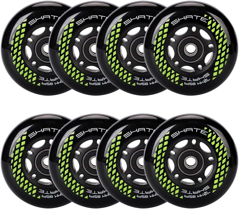 Kutrick 8 Pack Inline Skate Wheels 64mm, 70mm, 72mm, 76mm, 80mm - ABEC9 Bearing - 85A Durometer PU - Compatible with Rollerblade, Roller Derby, K2 Skate - Image 1